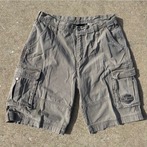 Harley Davidson Y2K Men’s Riding Khaki Motorcycle Cargo Shorts Size 32 - Picture 1 of 10